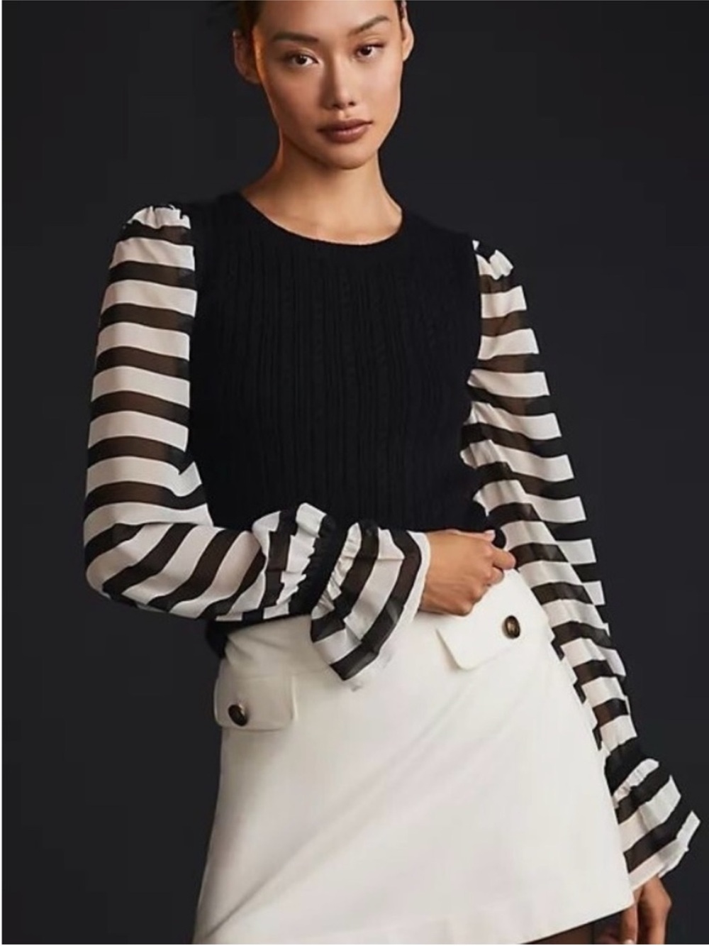 NWT Maeve contrast sleeve sweater black and white size small